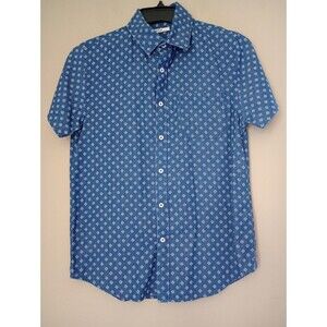 Code Blue Geometric Print 100% Cotton Short Sleeve Button-Front Shirt Size M